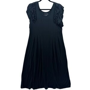 Soma Cool Days Women's M Black Knit Dress Ruffle‎ Sleeve Pleated Knee Length